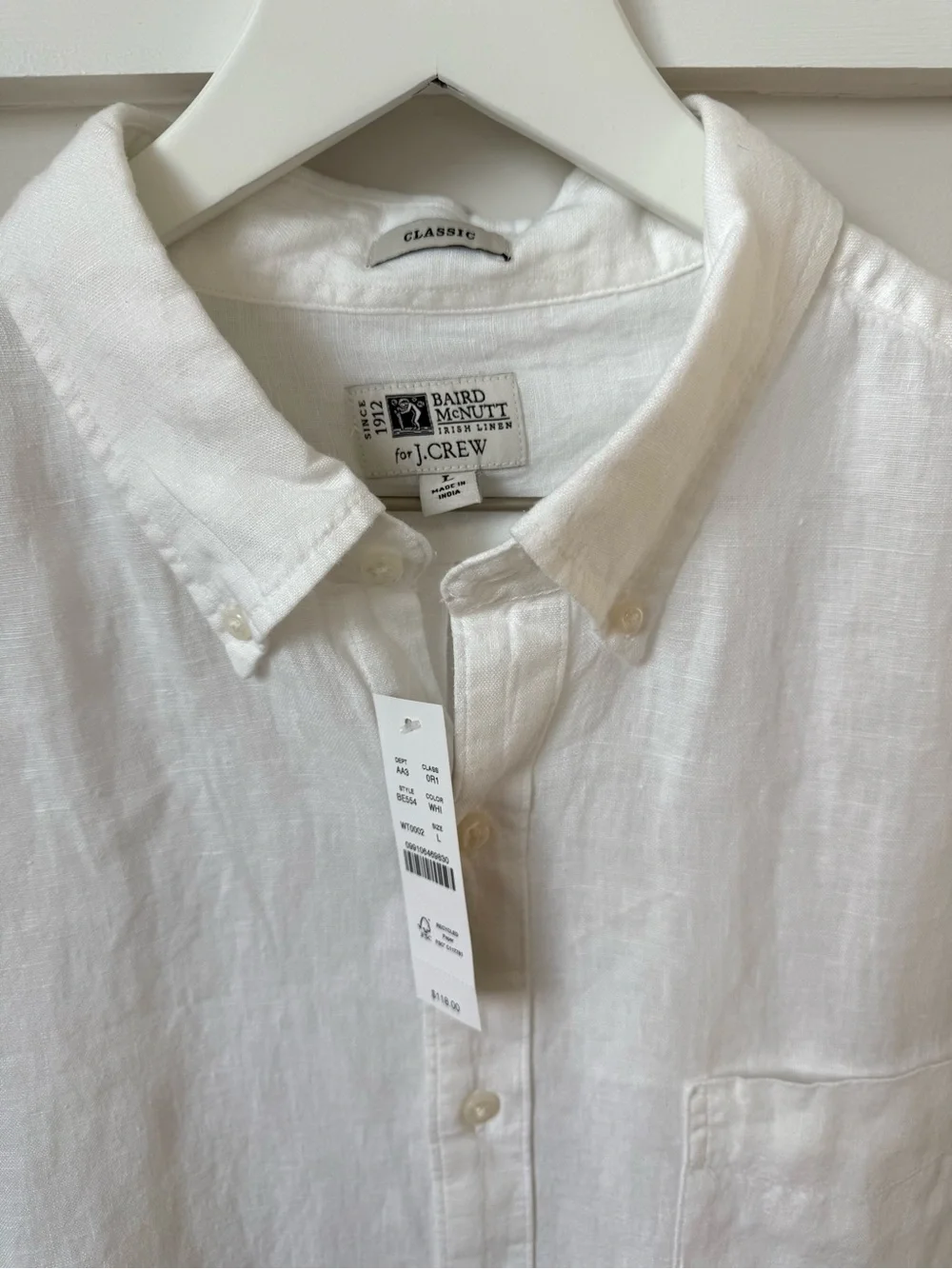 NWT J.Crew Baird McNutt Irish linen shirt Size L